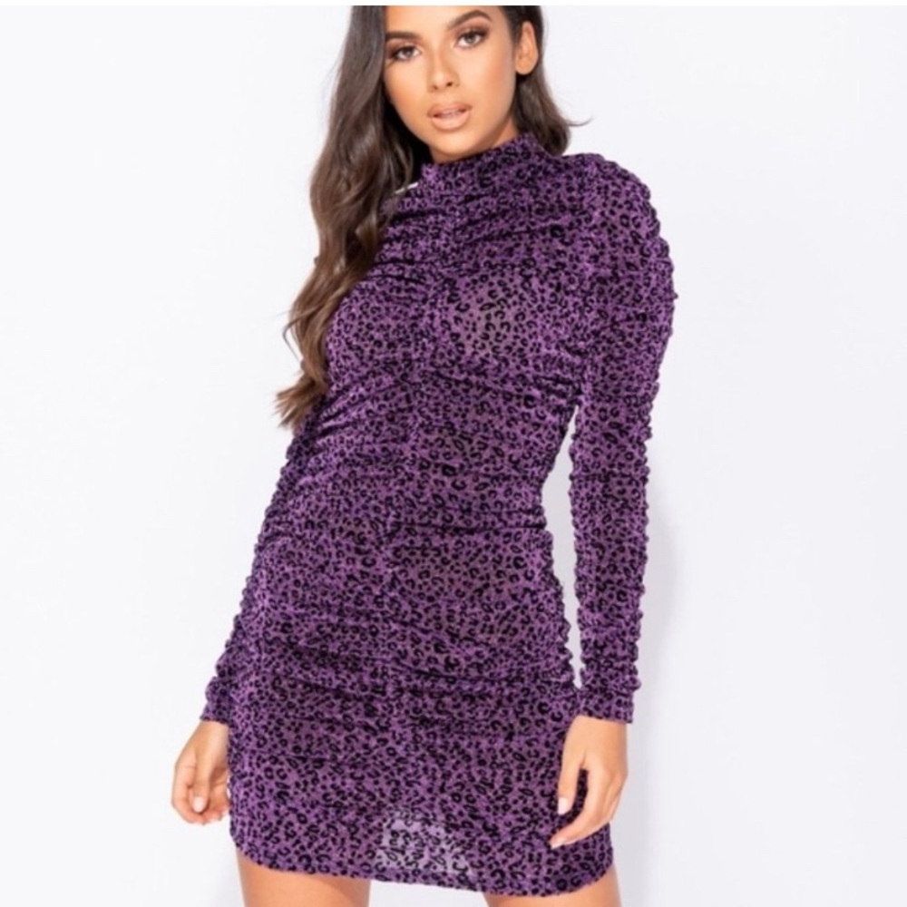 Parisian Ruched XS Purple Leopard Print cocktail dress
